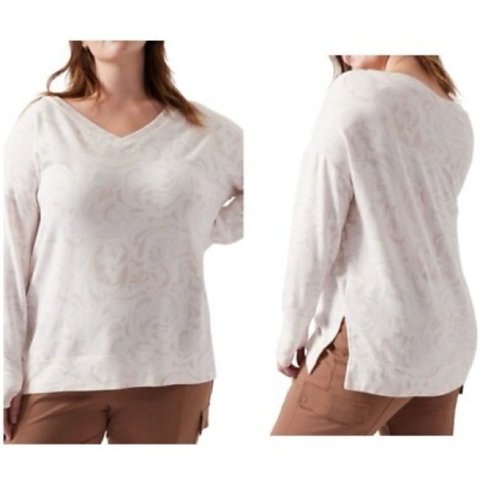 Athleta Agate Paisley Cream Coaster Luxe V Neck Sweatshirt Large